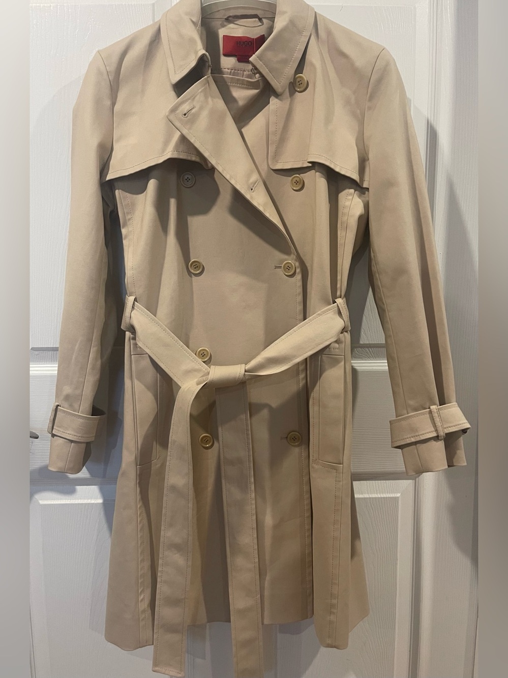 Hugo Boss Beige Double-Breasted Trench Coat with Belt size 10 women